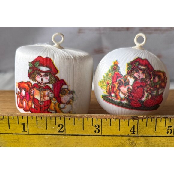 Set Of 8 Vintage White Satin Ball Ornaments - Children & Dogs - Pyramid - Picture 8 of 8